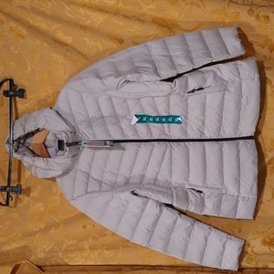 32 Degree Heat Lightweight Puffer Hooded Jacket XL Silver NWT